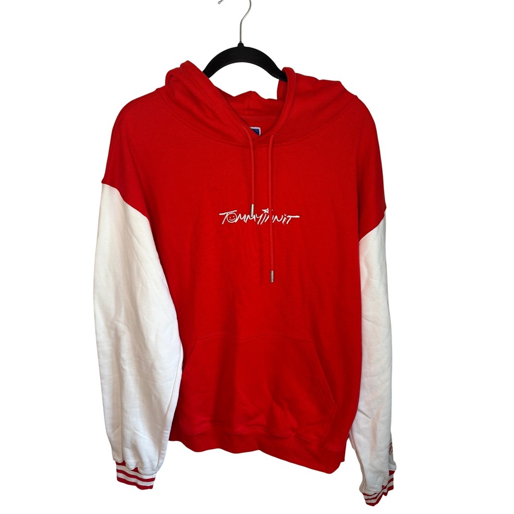 TommyInnit‎ 21 Pogchamp Hoodie Red White Colorblock Mens XL Sweatshirt